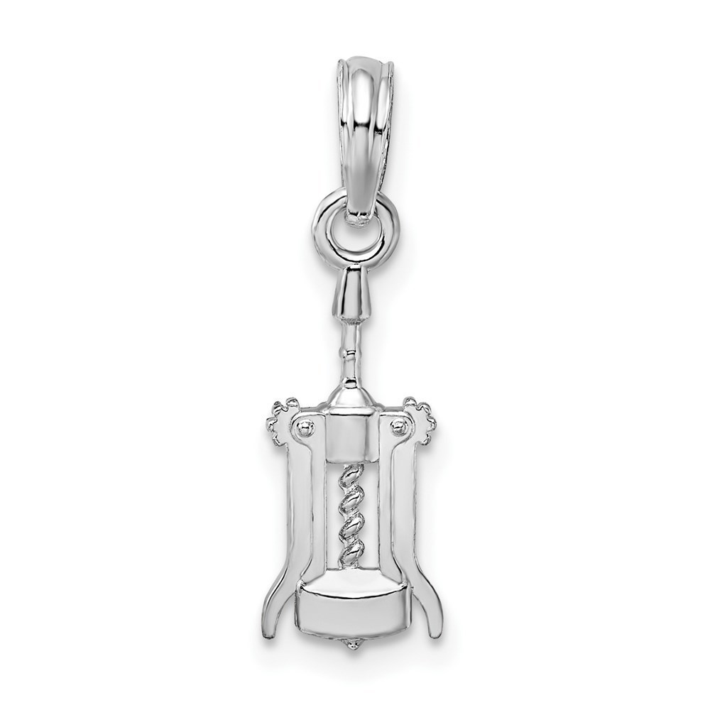 925 Sterling Silver Rhodium-Plated Wine Bottle Opener Necklace Charm Pendant